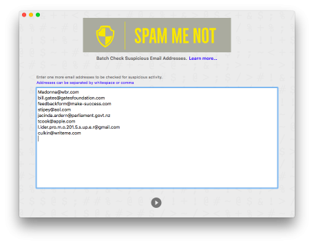 Spam Me Not - Address entry screen
